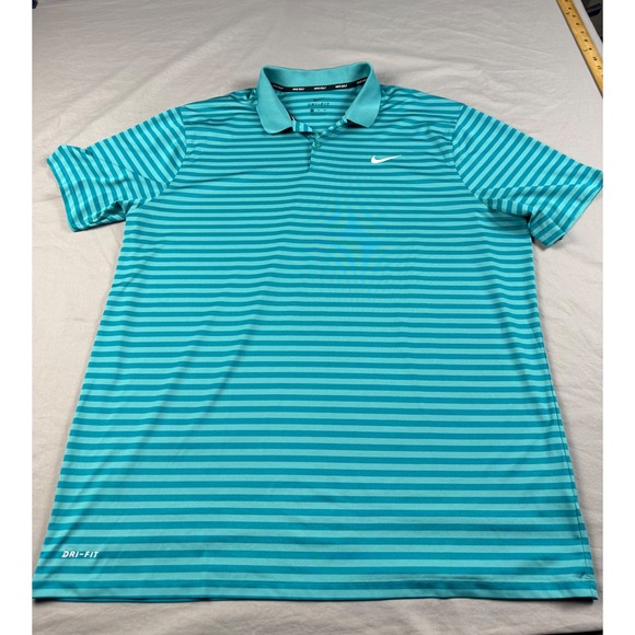 Nike Golf Dri-FIT Polo Shirt Mens XXL Turquoise Teal Striped Short Sleeve Swoosh - Picture 1 of 7